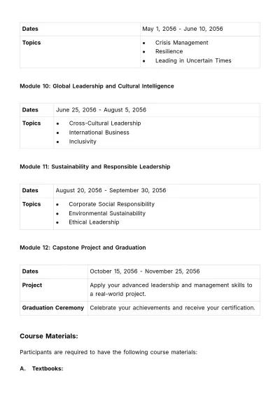 Free Advanced Leadership and Management Training Curriculum HR Template to Edit Online