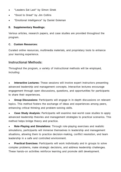 Free Advanced Leadership and Management Training Curriculum HR Template to Edit Online