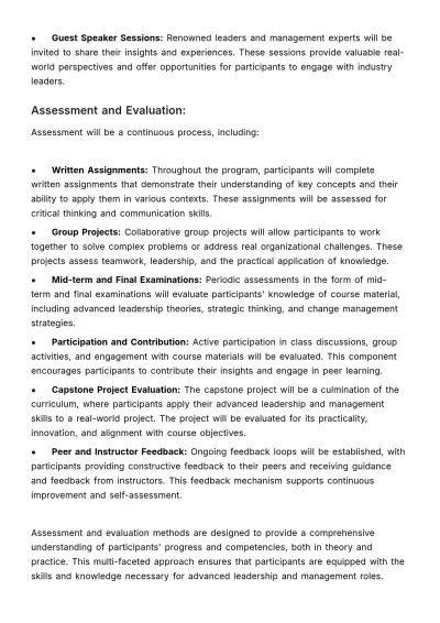 Free Advanced Leadership and Management Training Curriculum HR Template to Edit Online