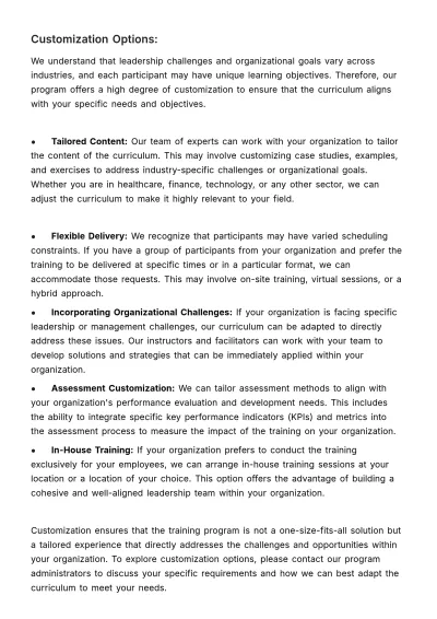 Free Advanced Leadership and Management Training Curriculum HR Template to Edit Online