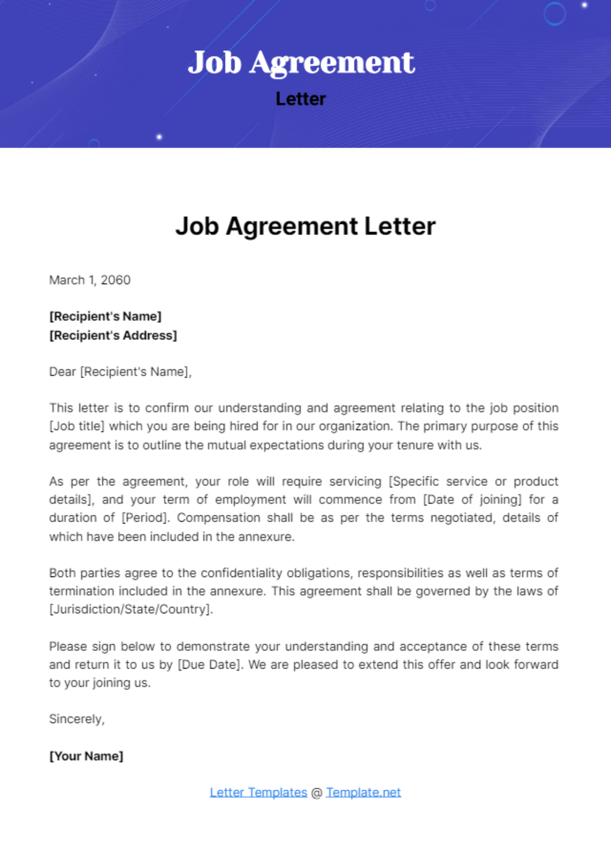 Free Job Agreement Letter Template