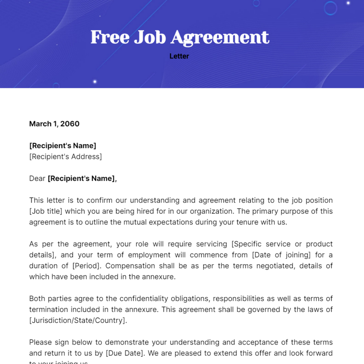Job Agreement Letter Template