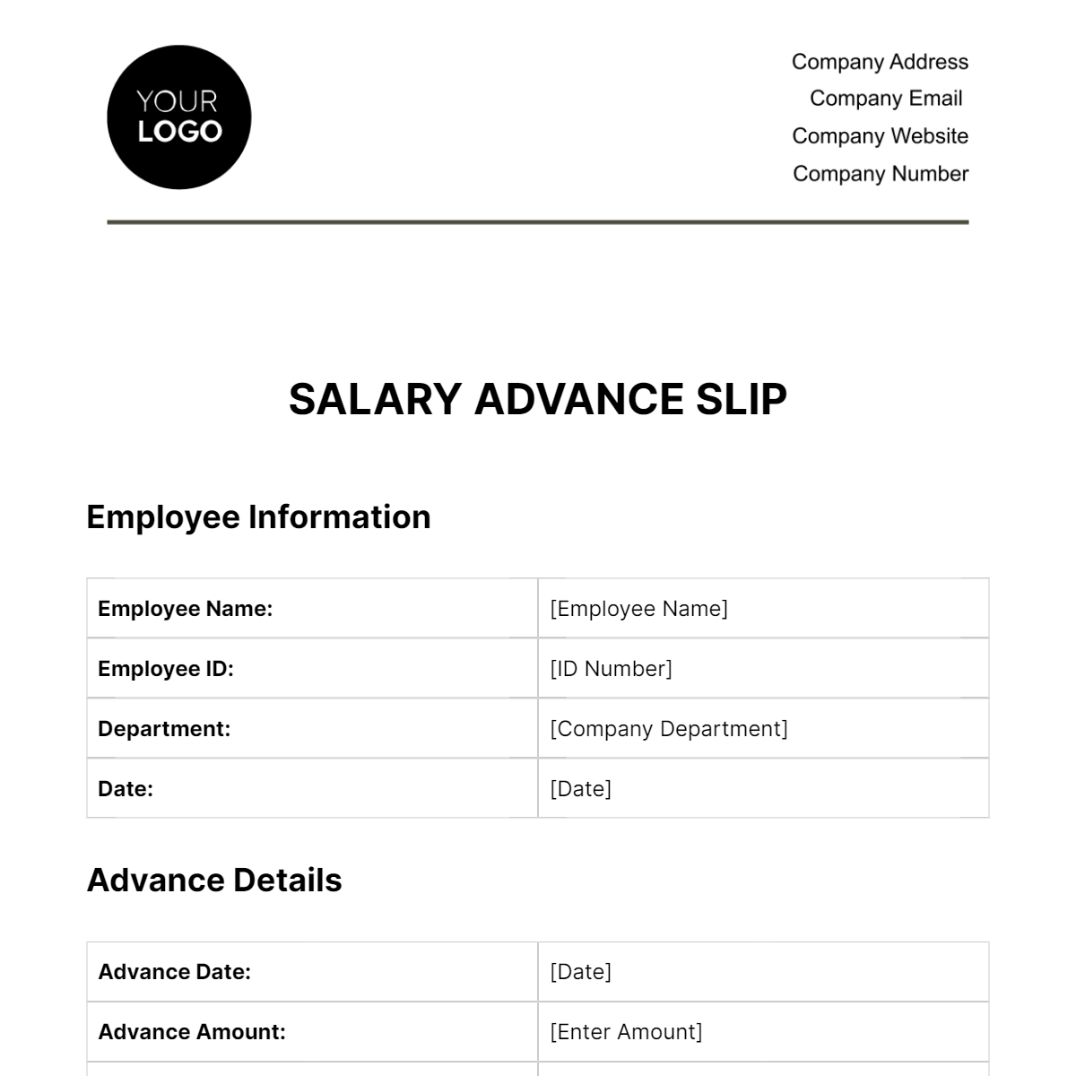 Salary Advance Slip HR Template