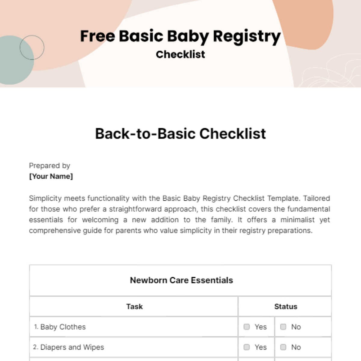 Free Basic Baby Registry Checklist Template