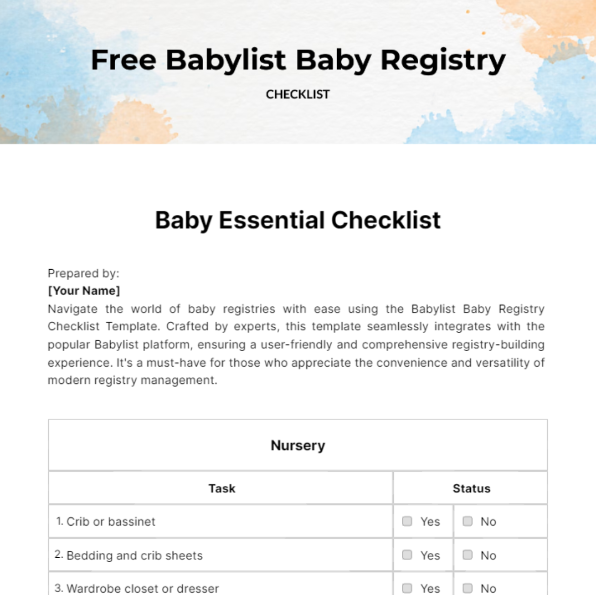 Babylist Baby Registry Checklist Template