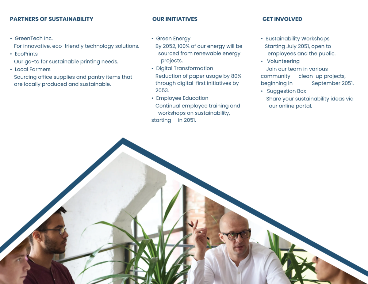 Free Marketing Sustainability Initiatives Brochure Template to Edit Online