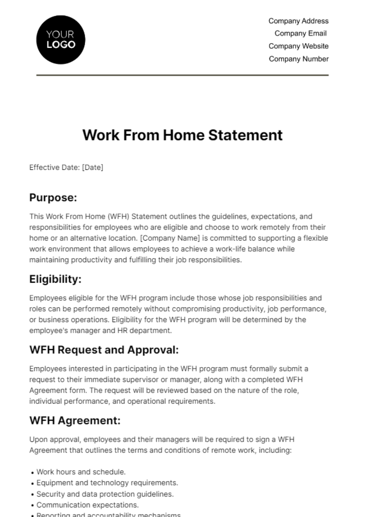 Free Work From Home Statement HR Template