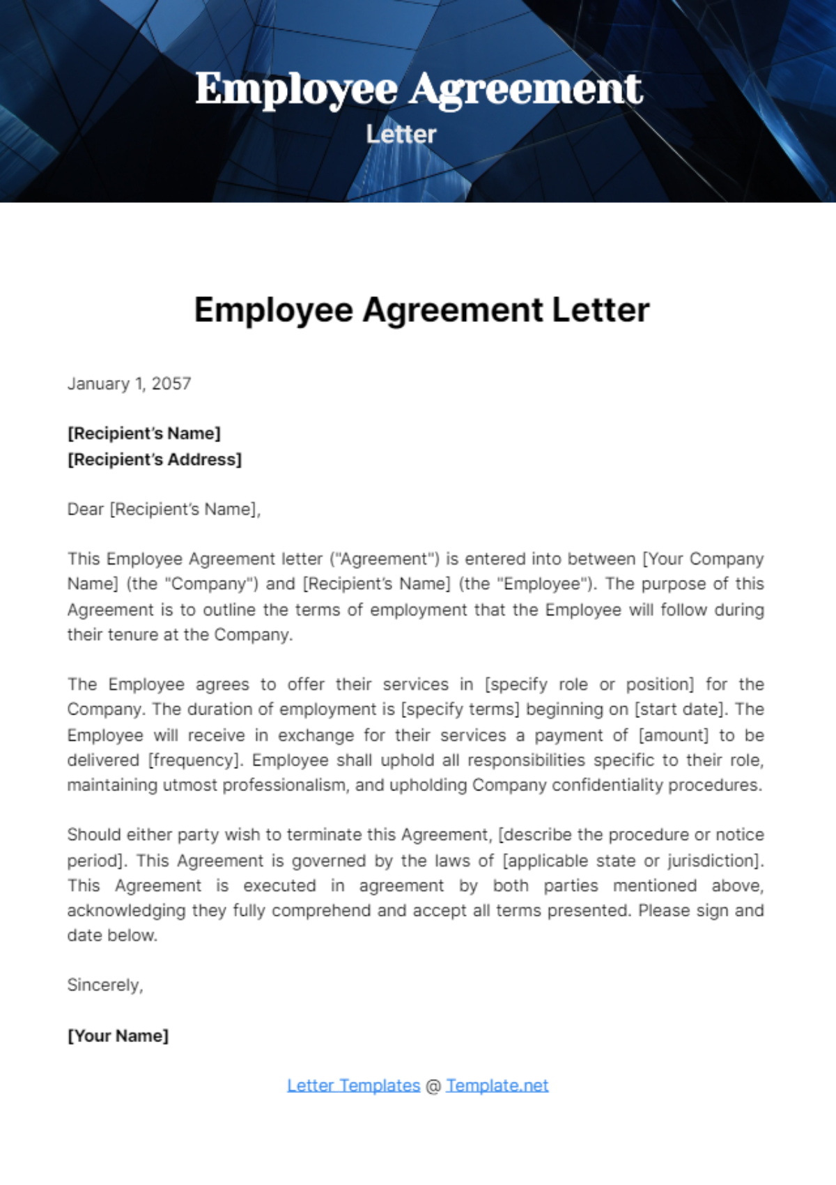Free Employee Agreement Letter Template