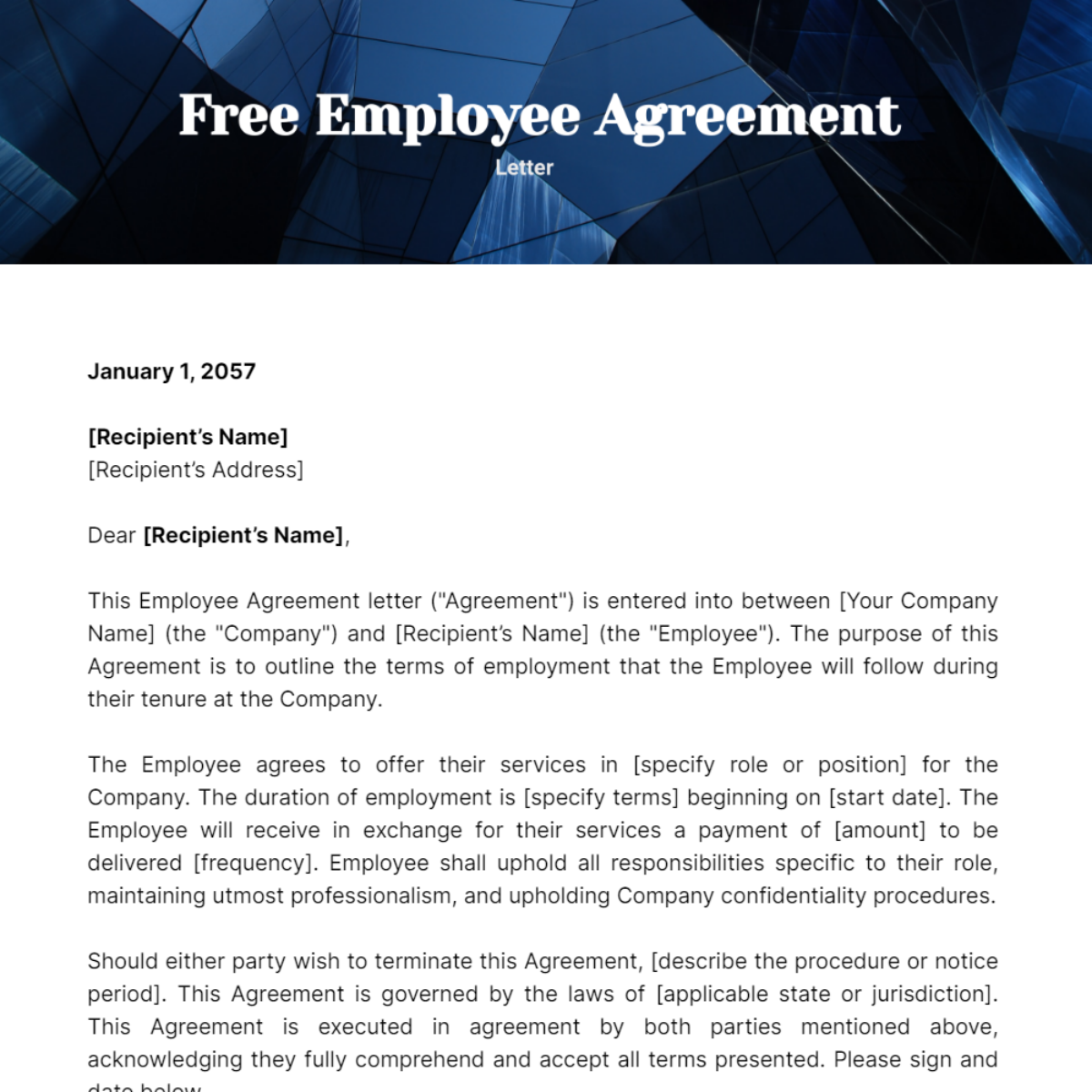 Employee Agreement Letter Template