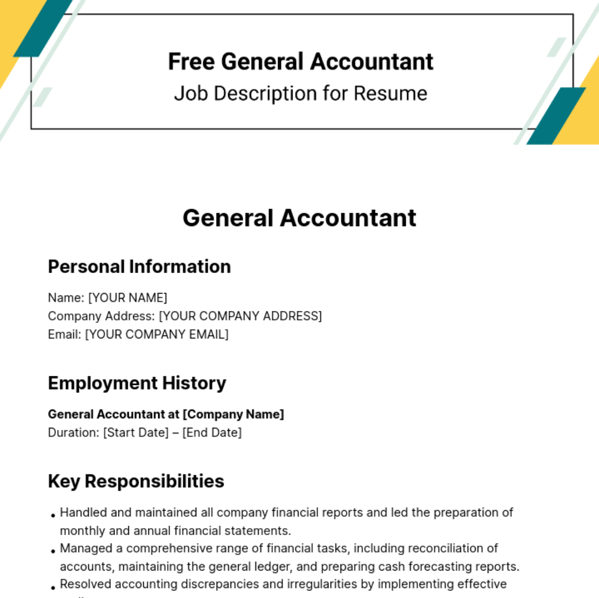 Free General Accountant Job Description for Resume Template