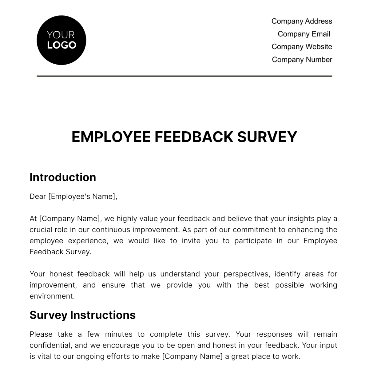 Free Employee Feedback Survey HR Template