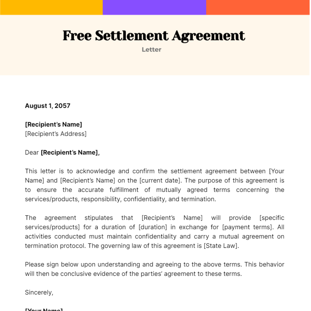 Settlement Agreement Letter Template