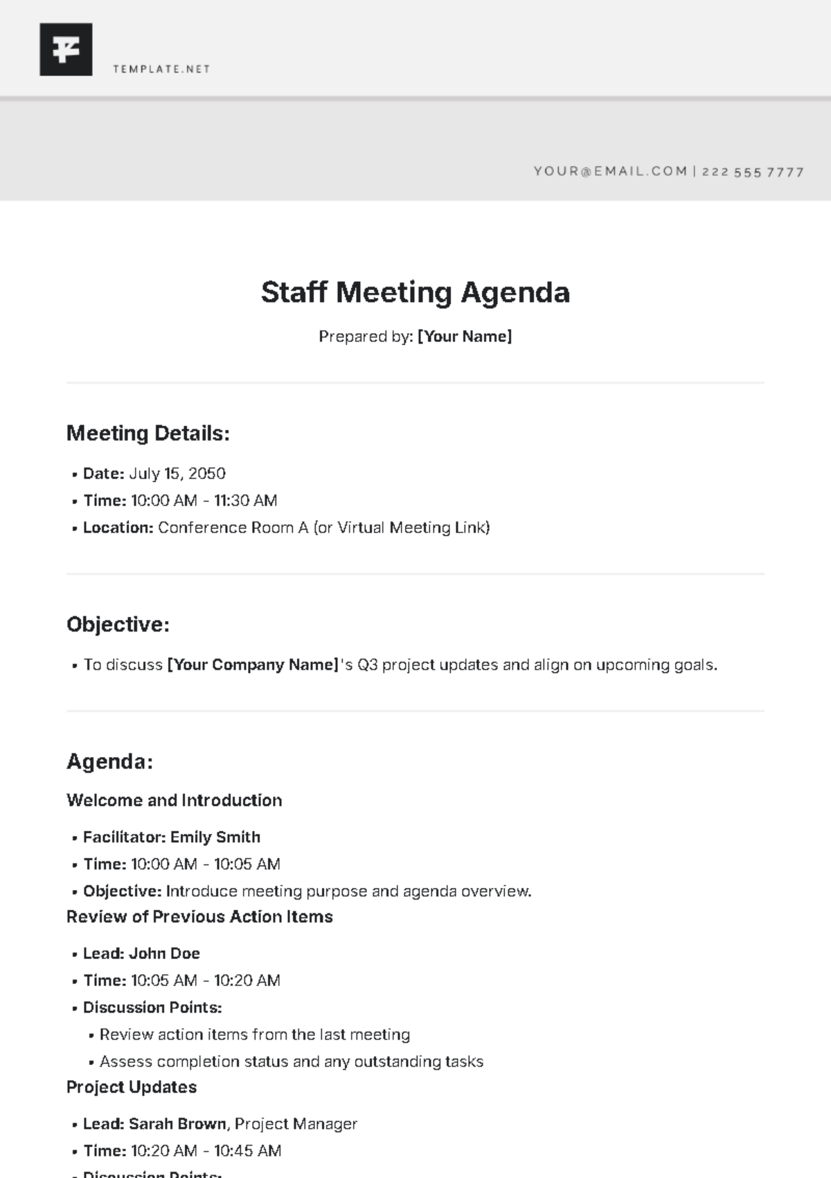 Staff Meeting Agenda Template - Edit Online & Download