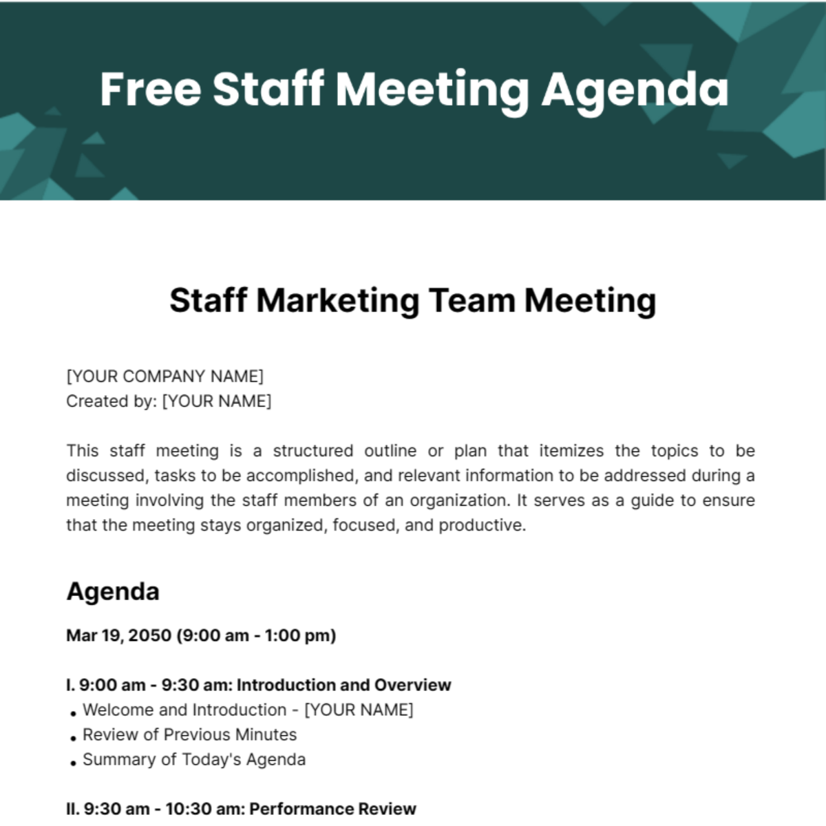 Staff Meeting Agenda  Template