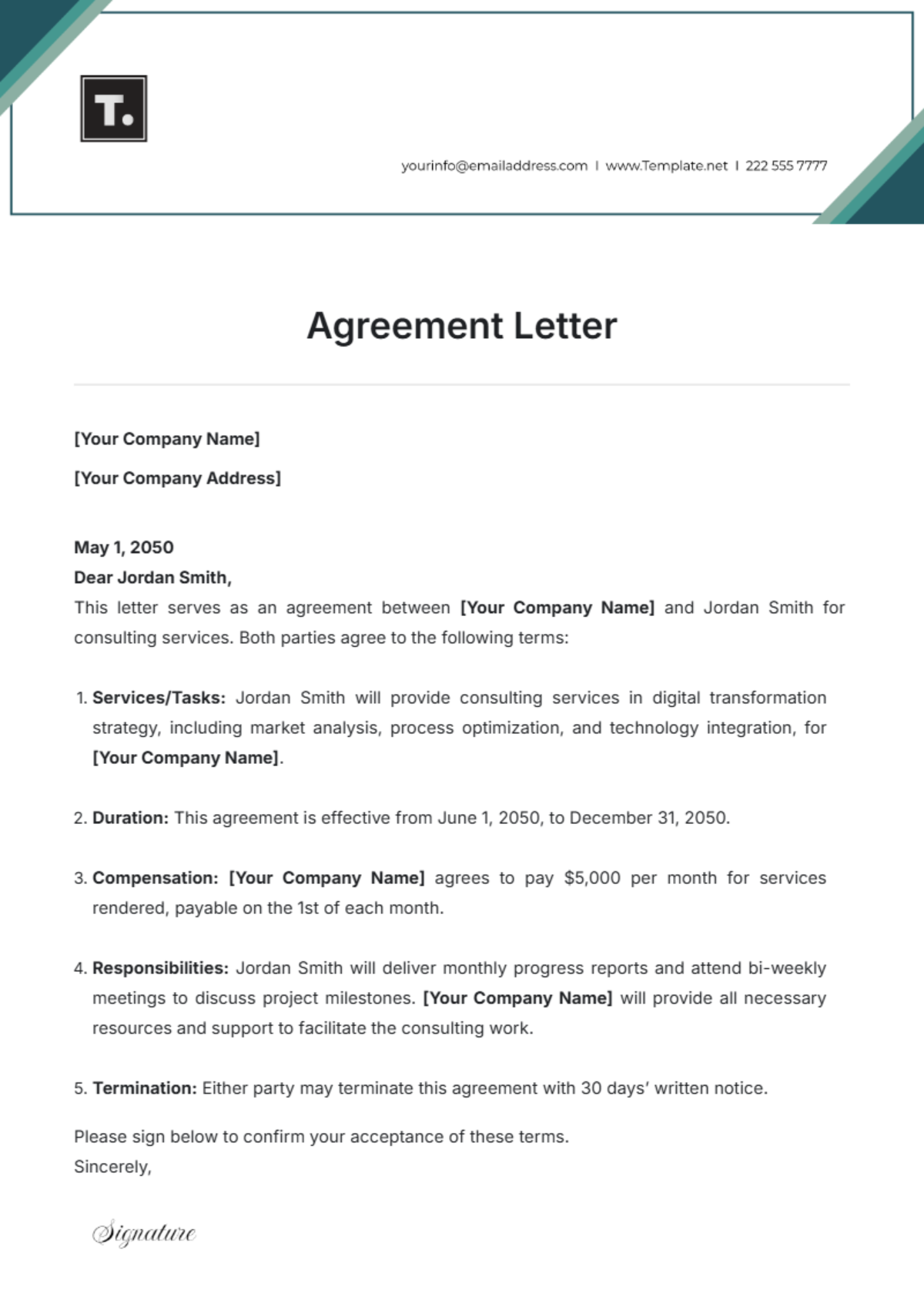 Agreement Letter Template - Edit Online & Download