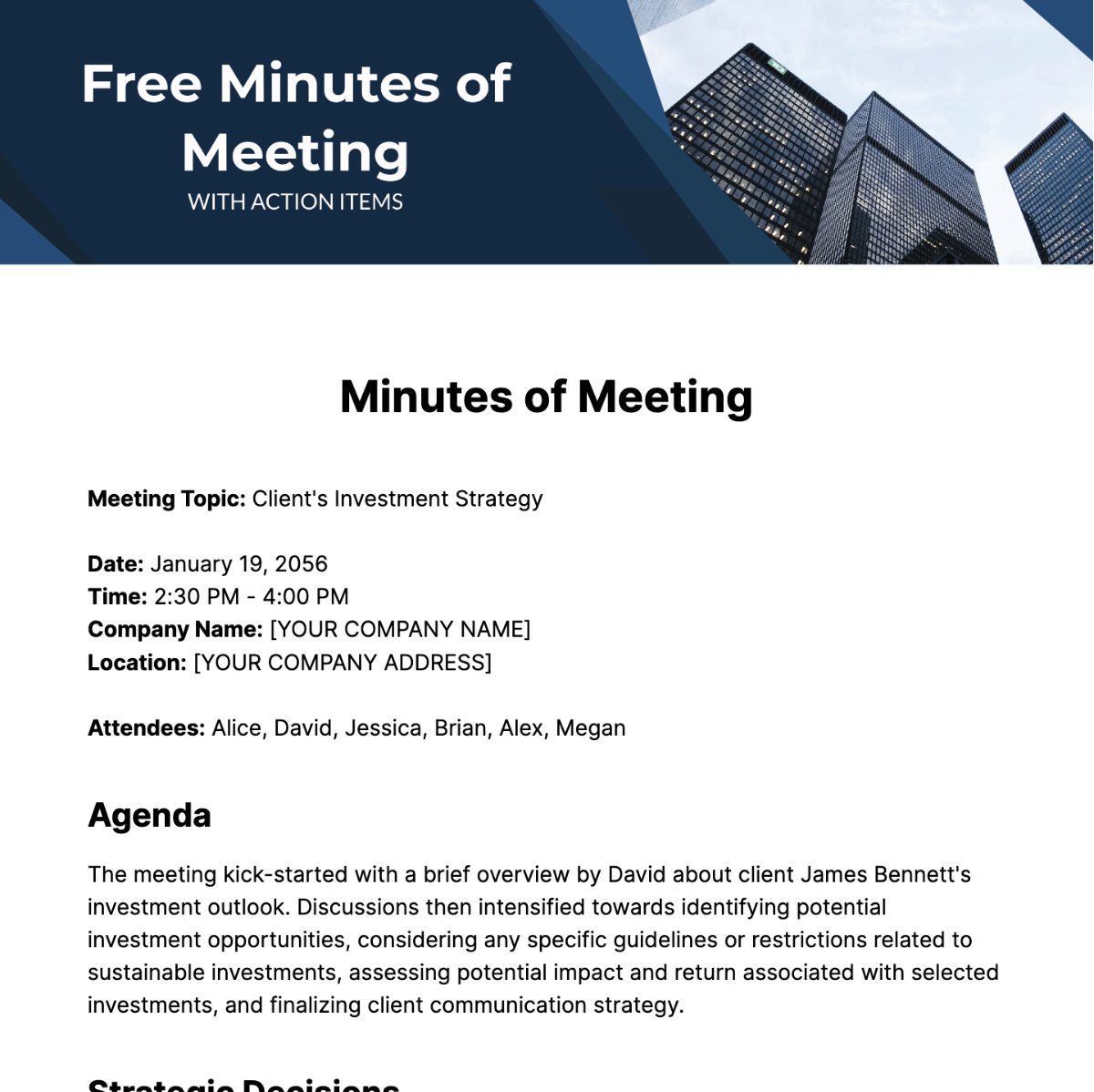 Minutes Of Meeting With Action Items Template
