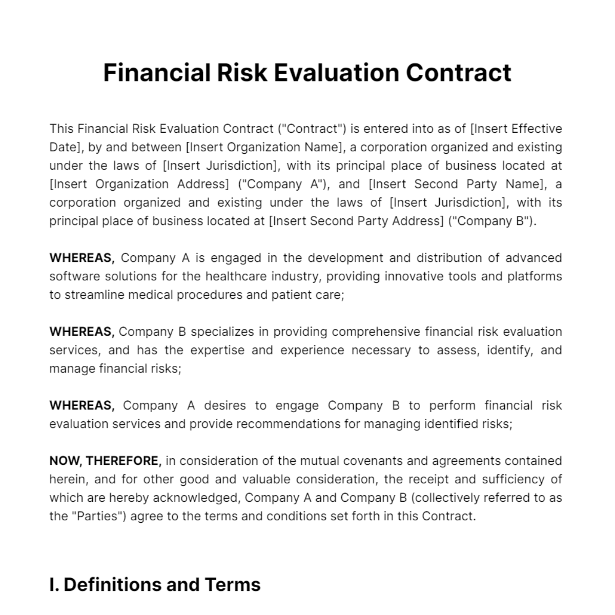 Financial Risk Evaluation Contract Template