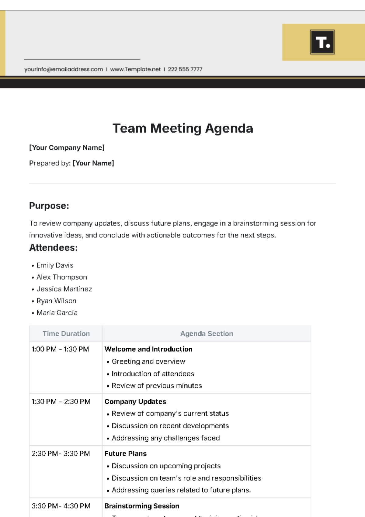 Team Meeting Agenda Template - Edit Online & Download