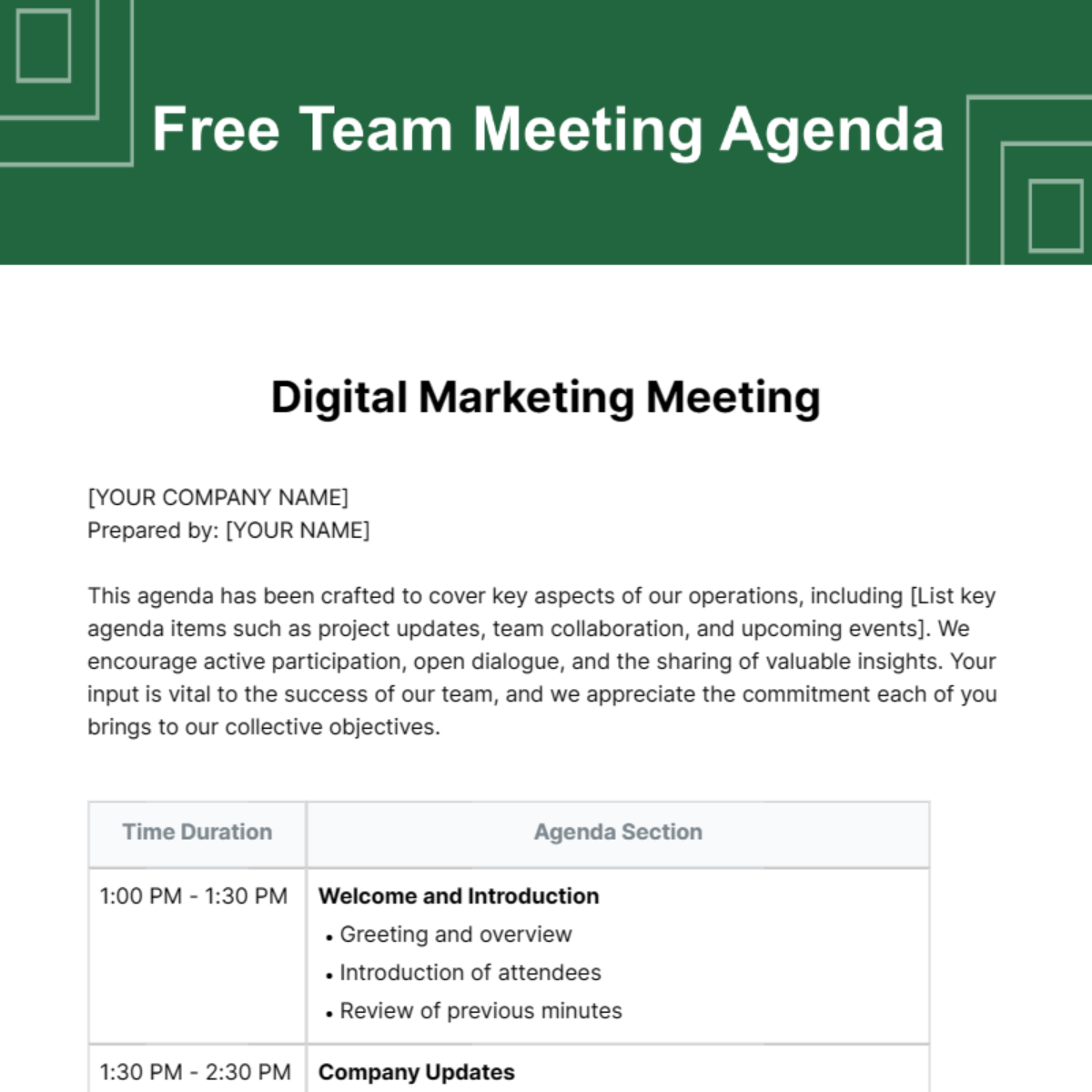Team Meeting Agenda  Template