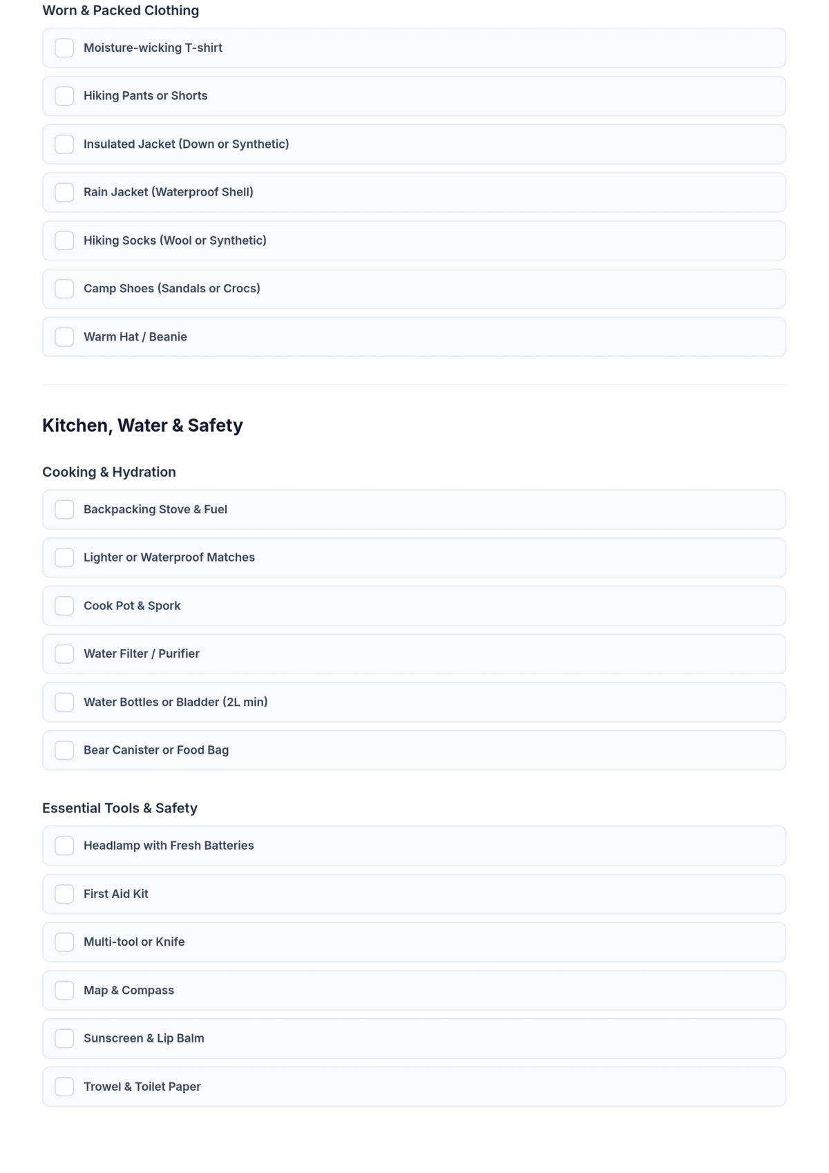 Free Weekend Backpacking Checklist Template & AI Maker Free Weekend Backpacking Checklist Template & AI Maker
