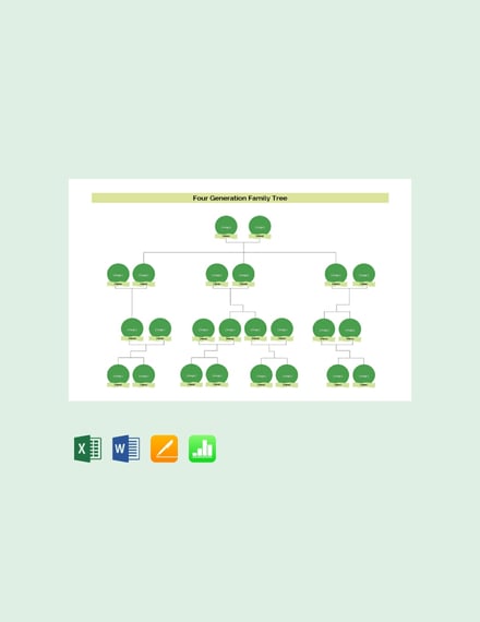 Four Generation Family Tree Template - Excel, Word, Apple Numbers ...