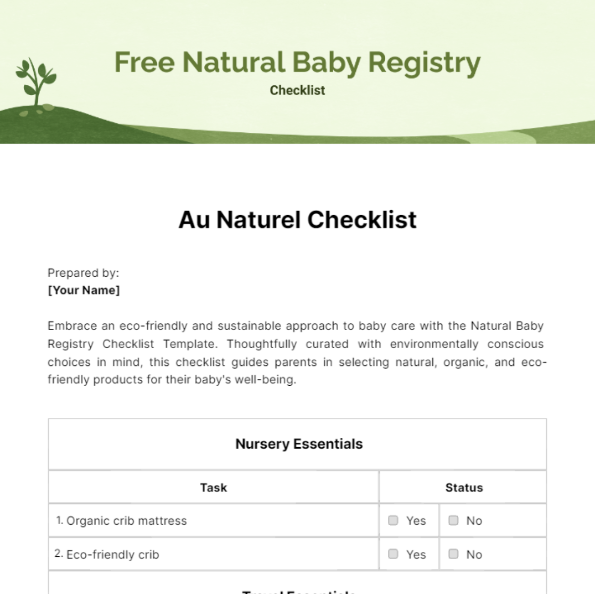 Natural Baby Registry Checklist Template