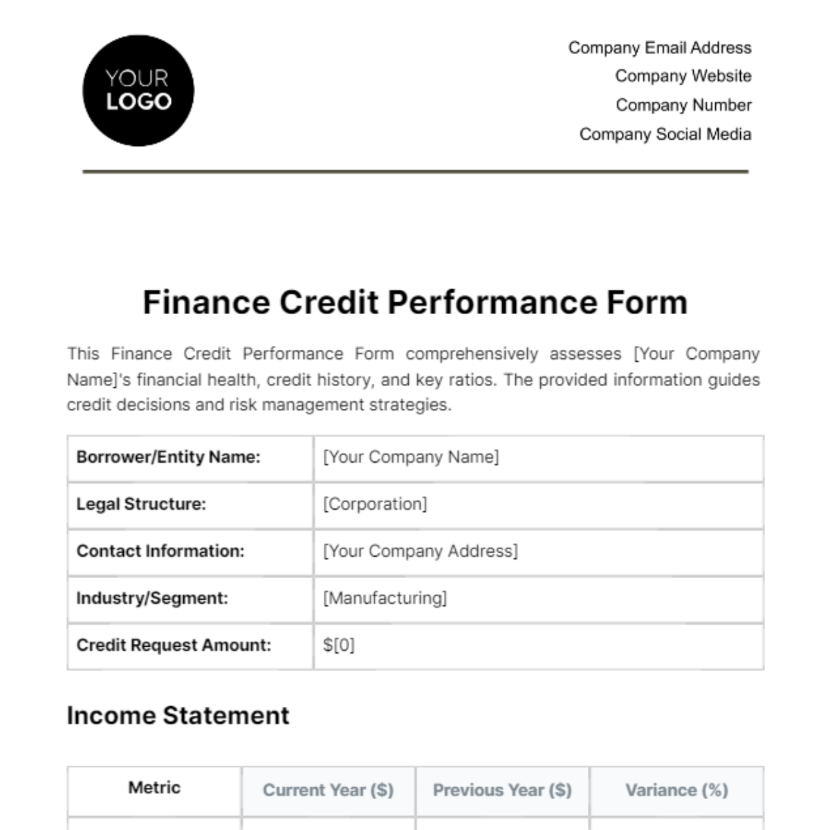 Finance Credit Performance Form Template - Edit Online & Download