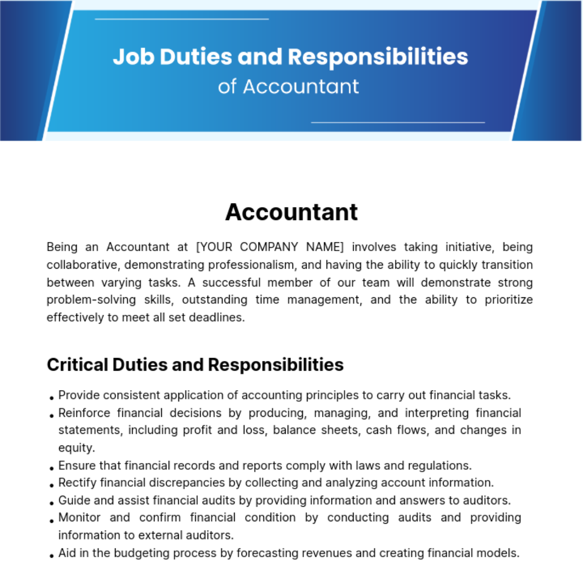 Job Duties and Responsibilities of Accountant Template