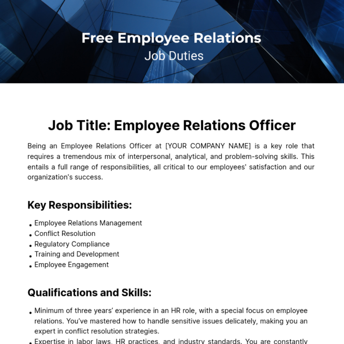 Free Employee Relations Job Duties Template