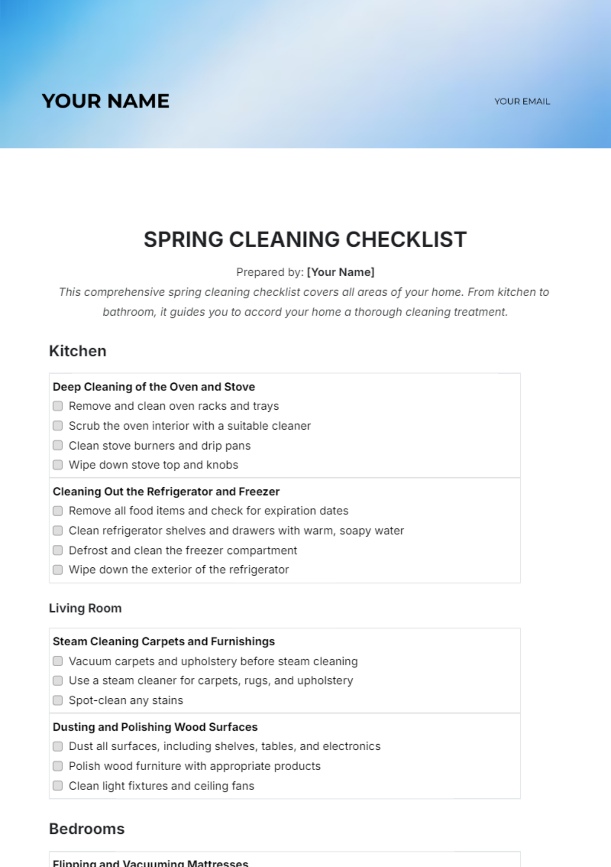 Aesthetic Spring Cleaning Checklist Template - Edit Online & Download