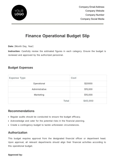 Free Finance Operational Budget Slip Template to Edit Online
