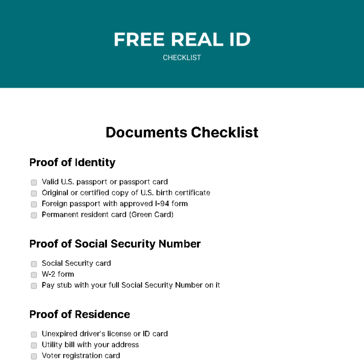 Real ID Checklist Template Edit Online Download Example Template