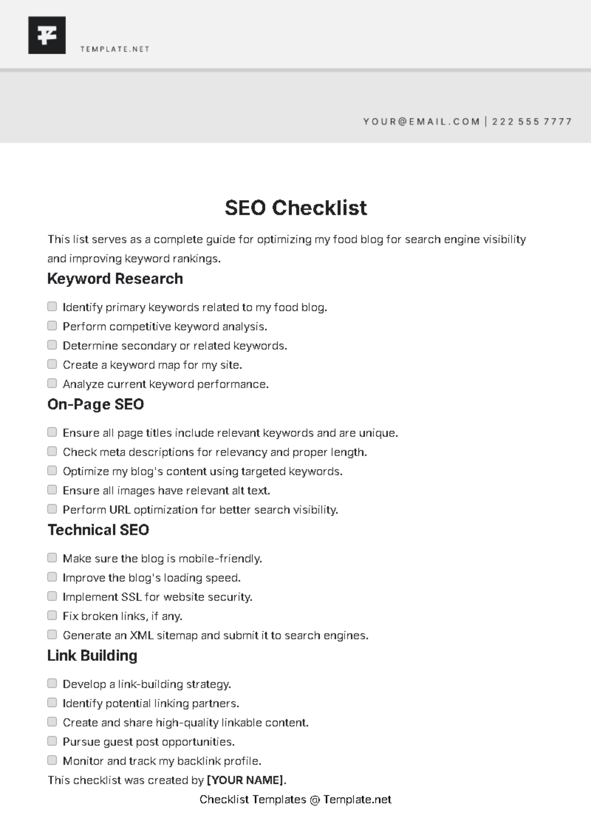 SEO Checklist Template - Edit Online & Download