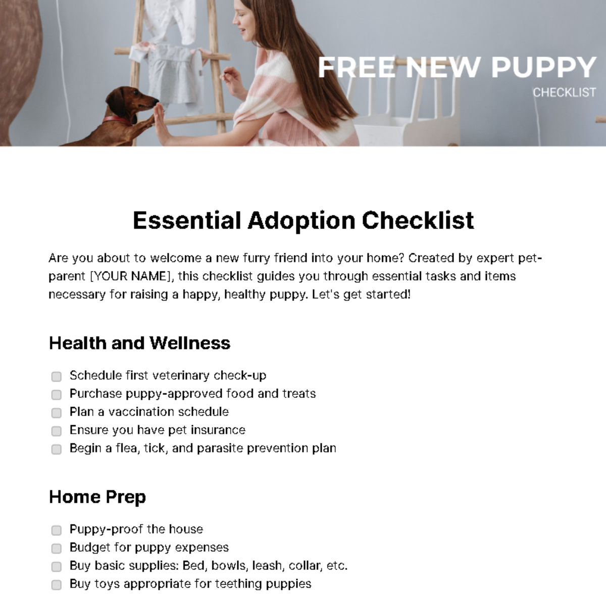 New Puppy Checklist Template - Edit Online & Download