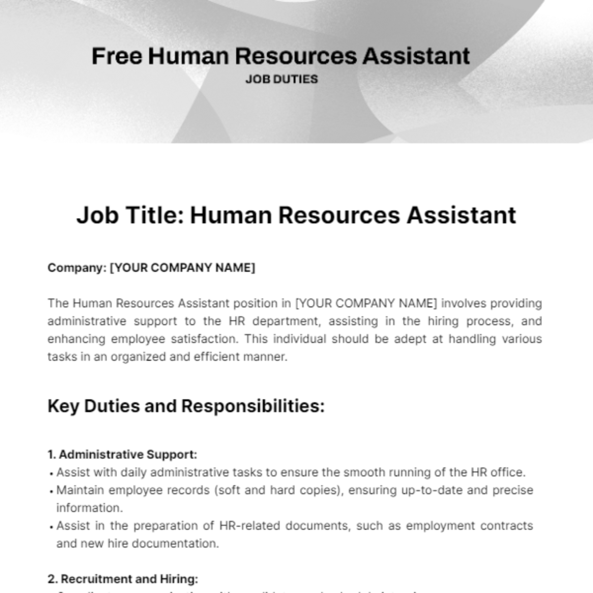 Human Resources Assistant Job Duties Template