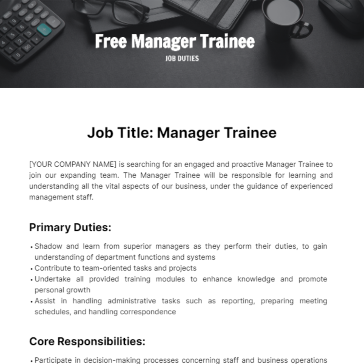 Free Manager Trainee Job Duties Template