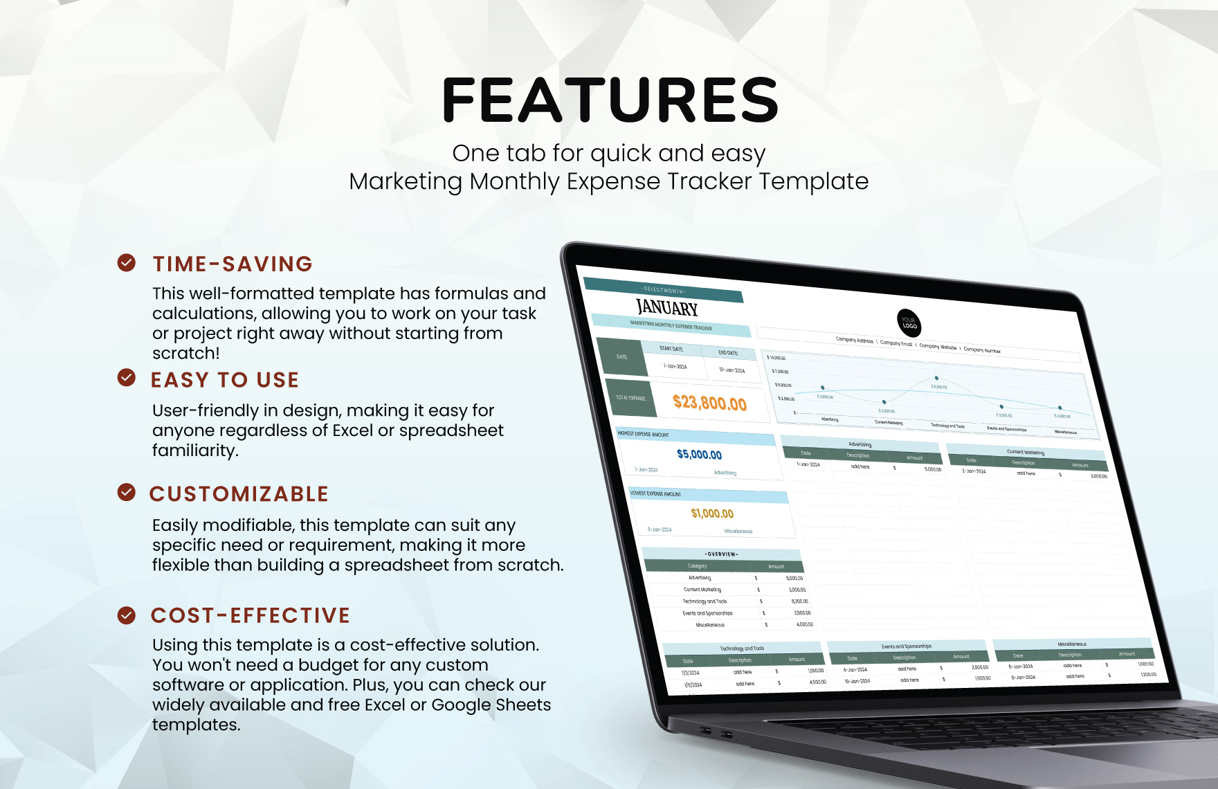 Marketing Monthly Expense Tracker Template