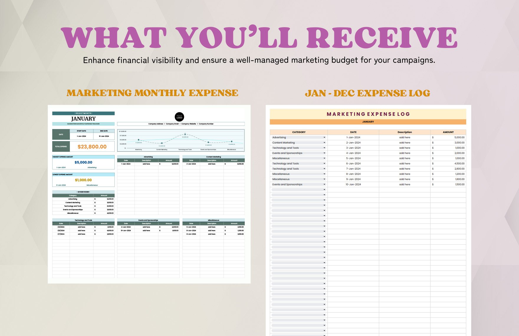 Marketing Monthly Expense Tracker Template