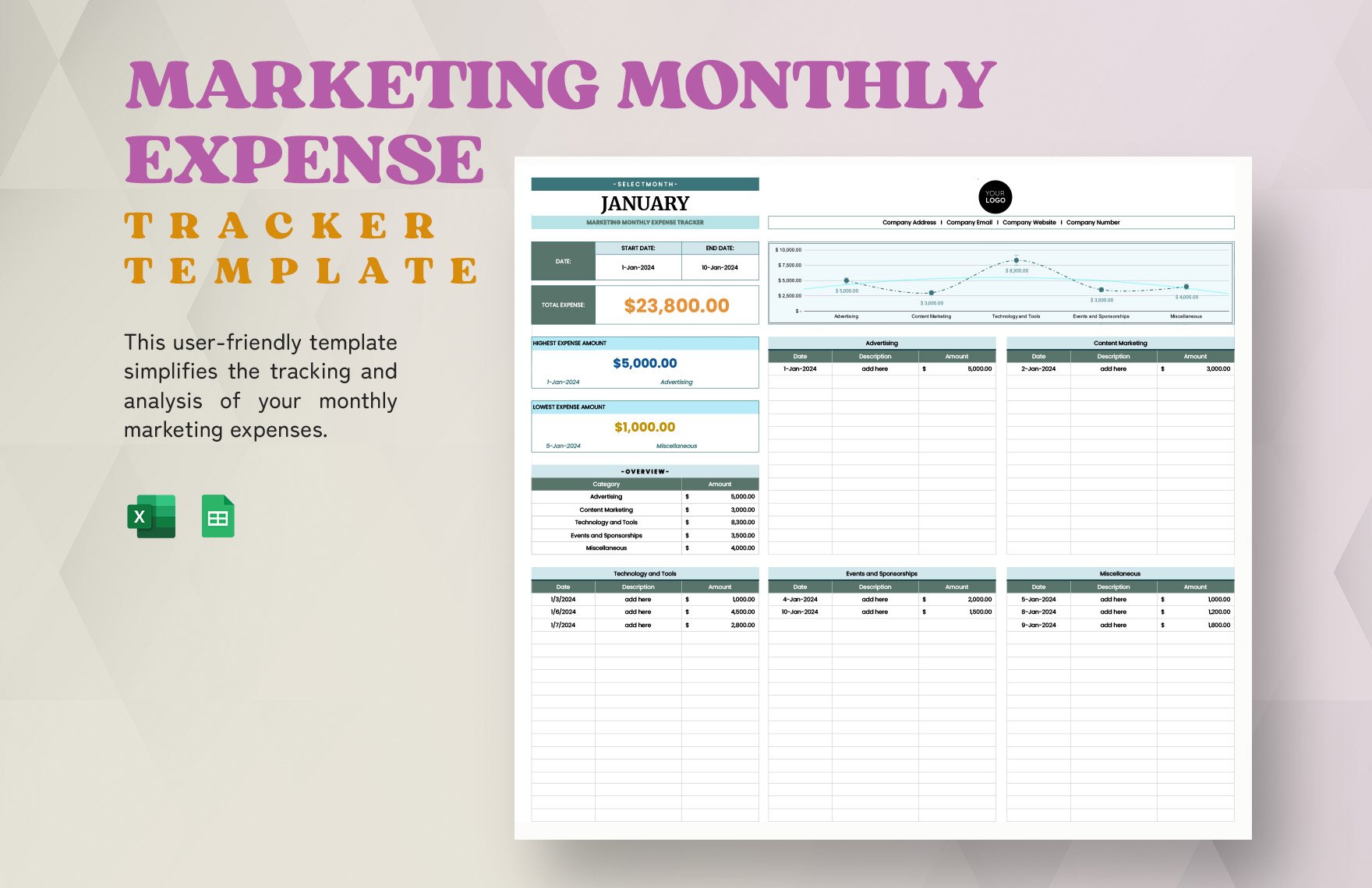 Marketing Monthly Expense Tracker Template