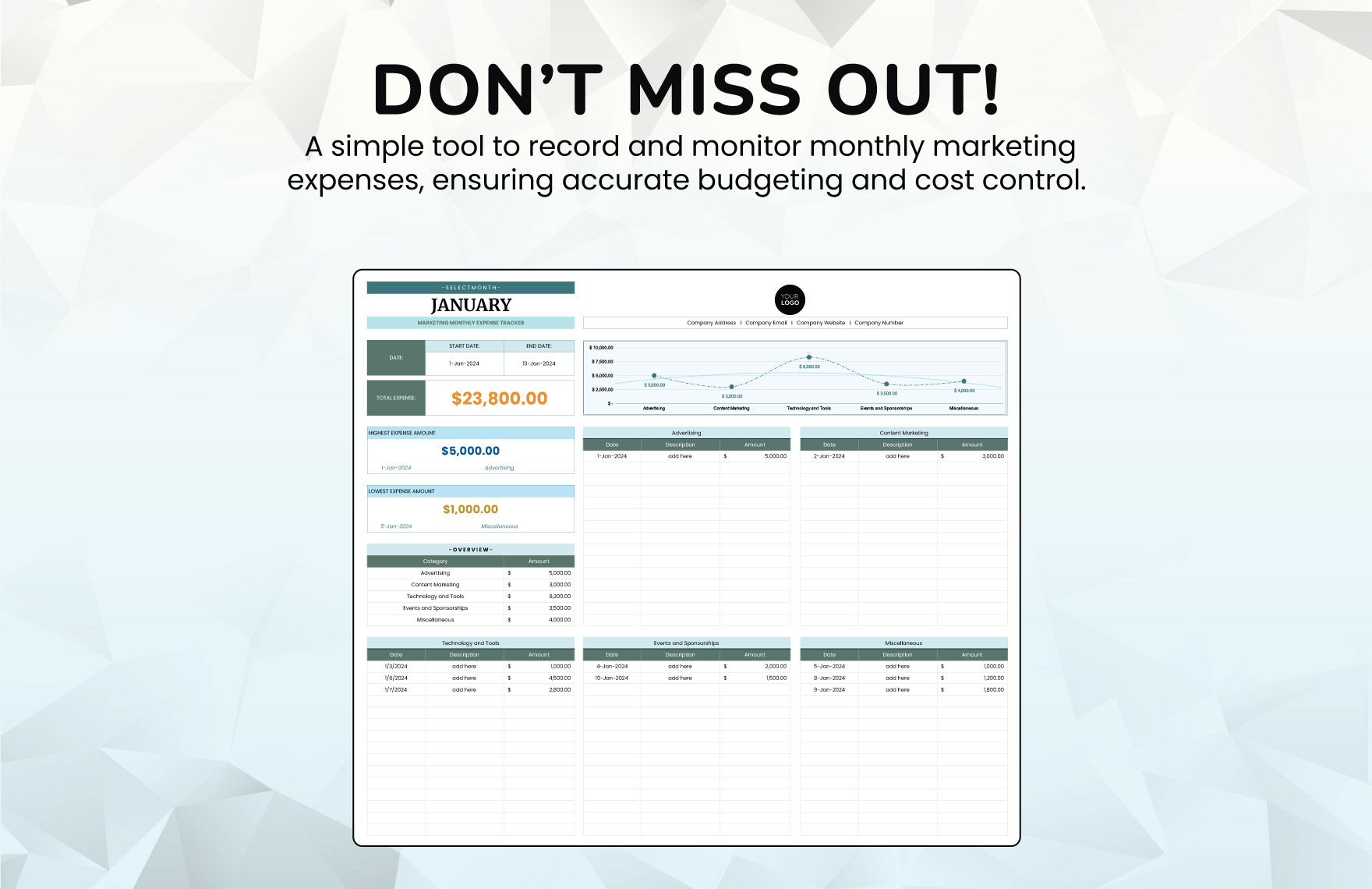 Marketing Monthly Expense Tracker Template