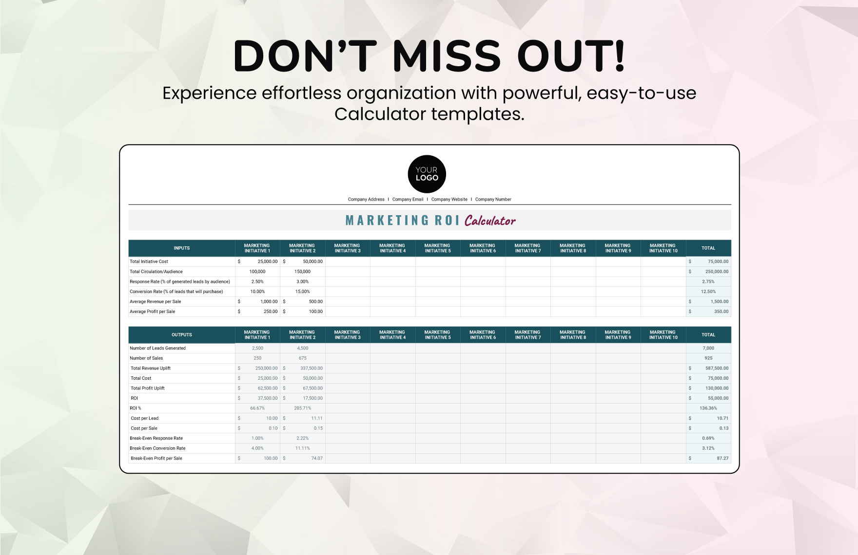Marketing ROI Calculator Template