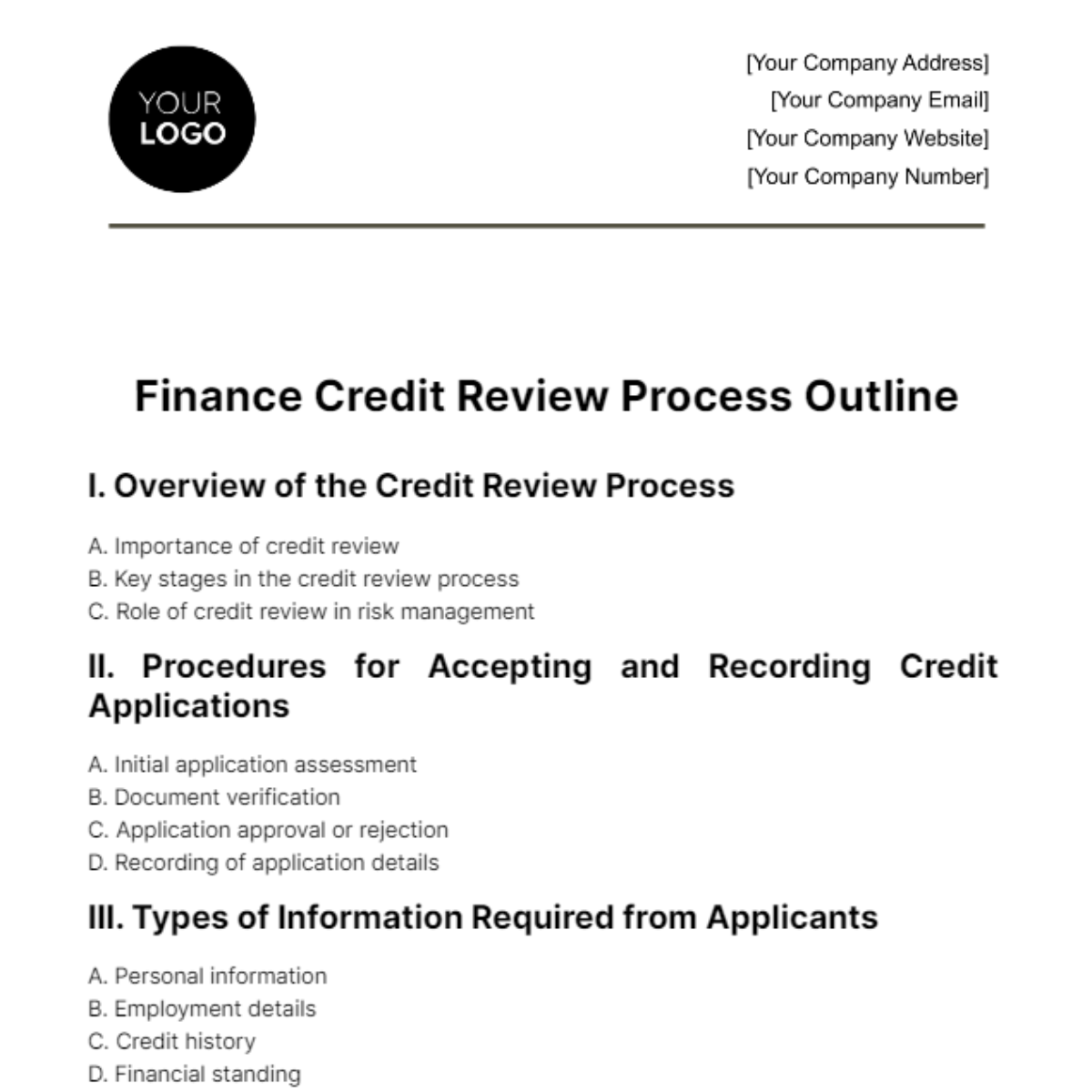Free Finance Credit Review Process Outline Template