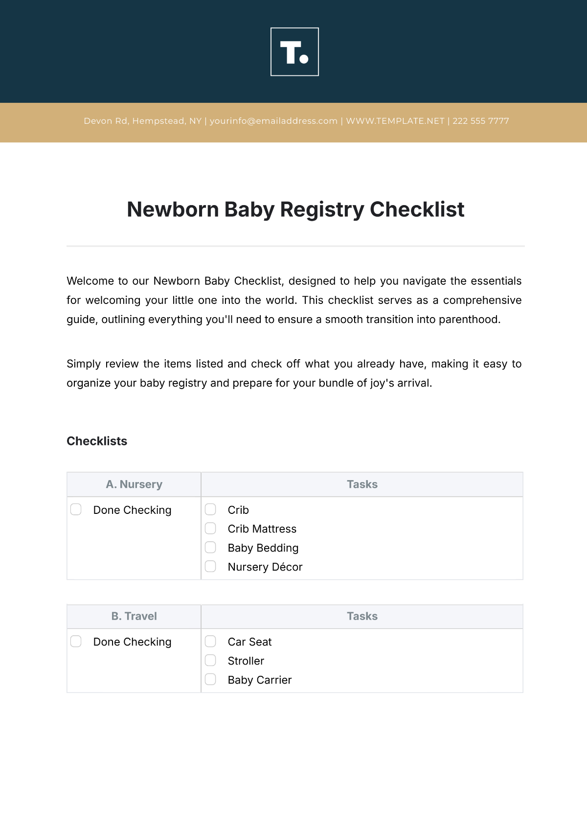 Newborn Baby Registry Checklist Template - Edit Online & Download