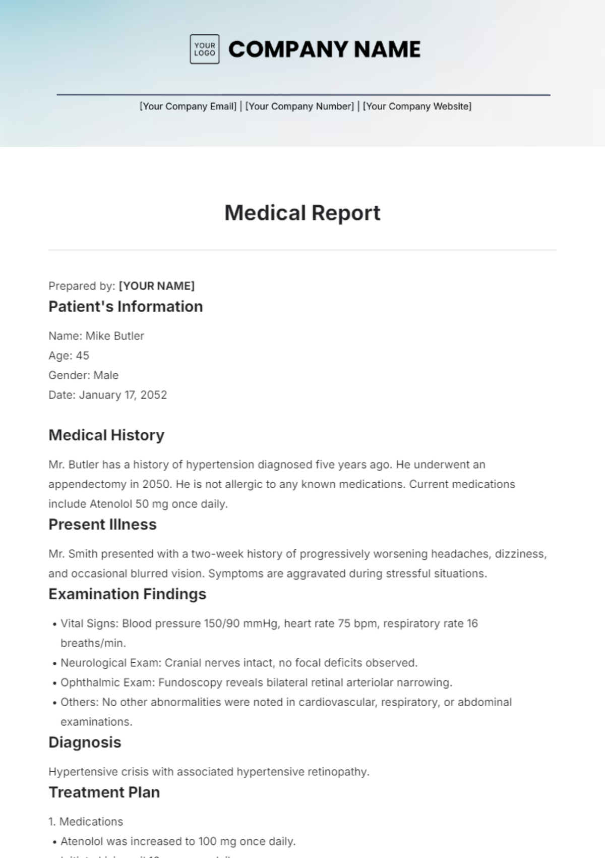 Free Medical Note Template