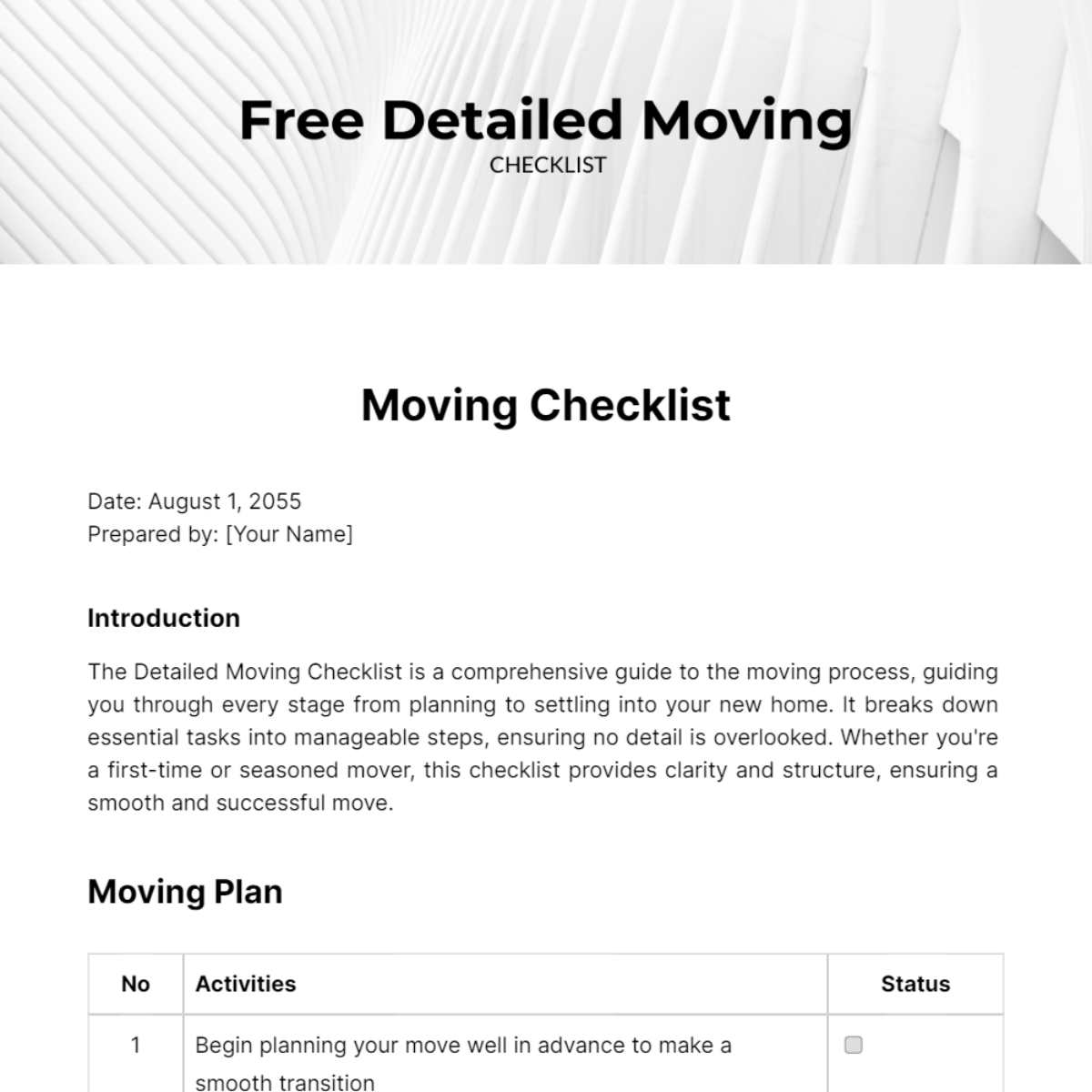 Detailed Moving Checklist Template