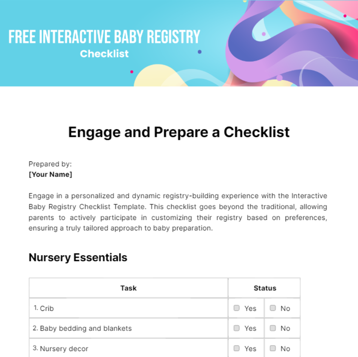Interactive Baby Registry Checklist Template