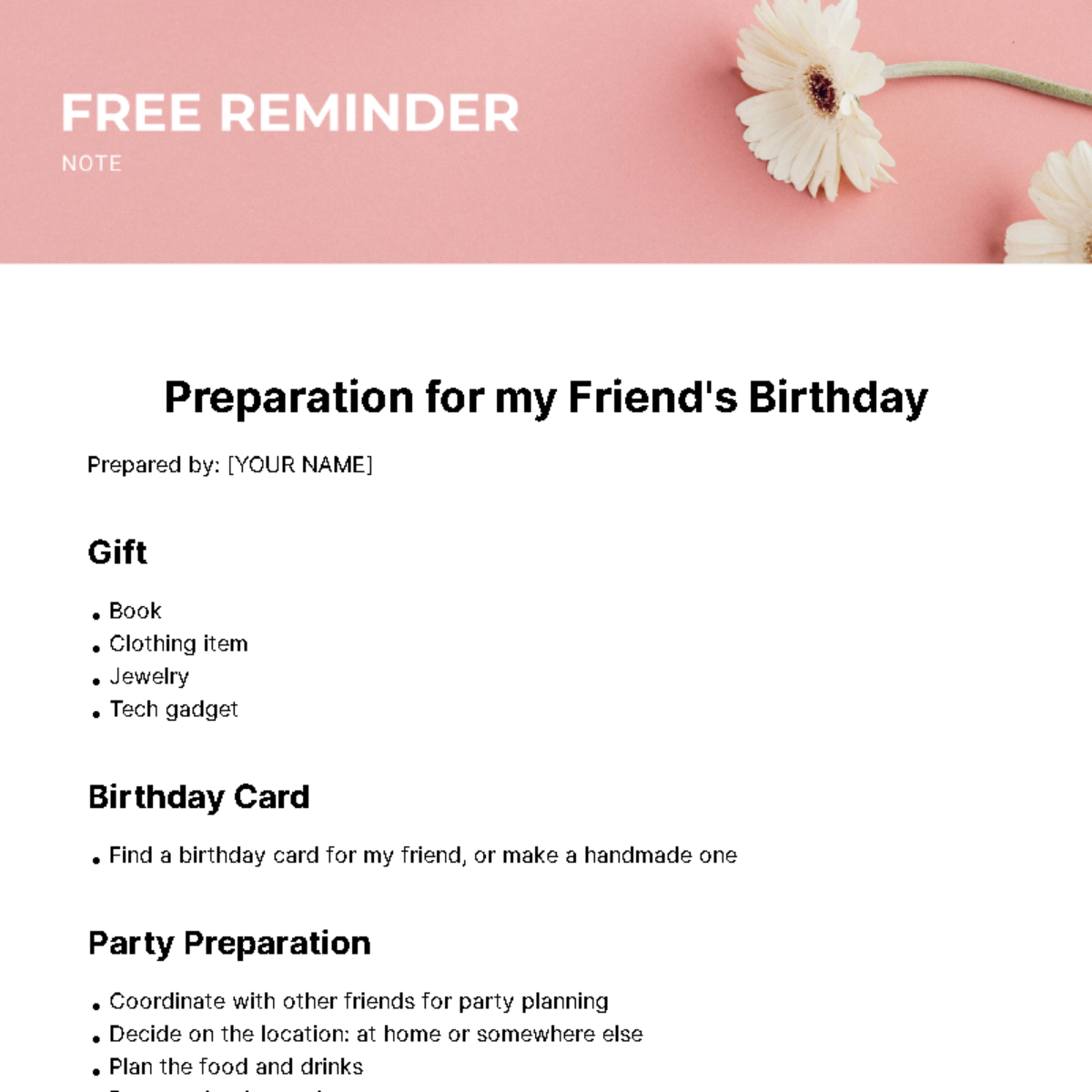 Free Reminder Note Template