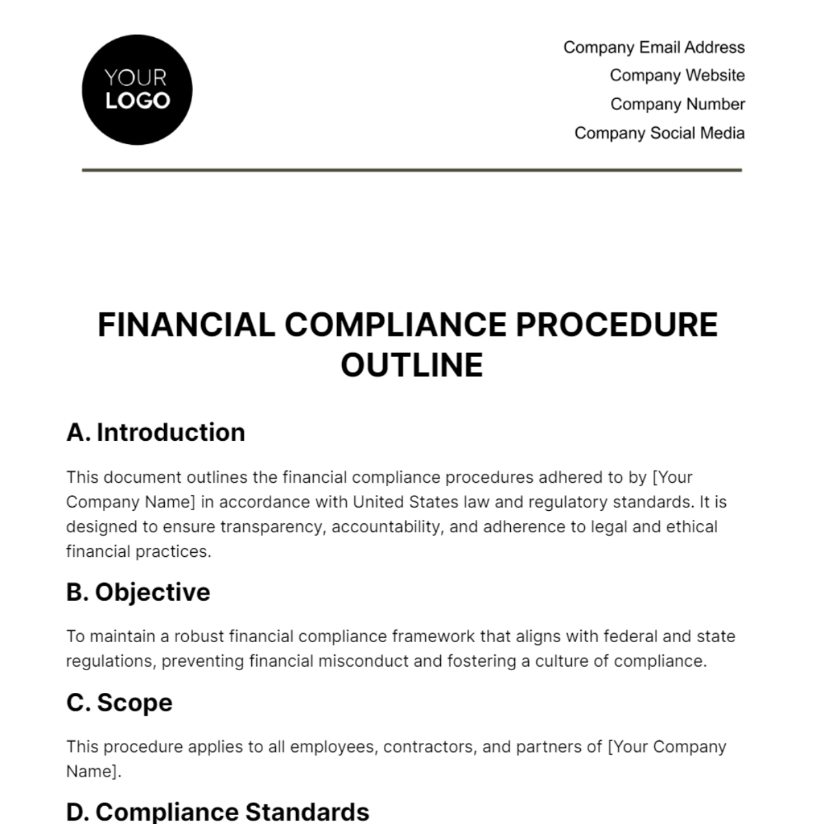 Financial Compliance Procedure Outline Template - Edit Online & Download