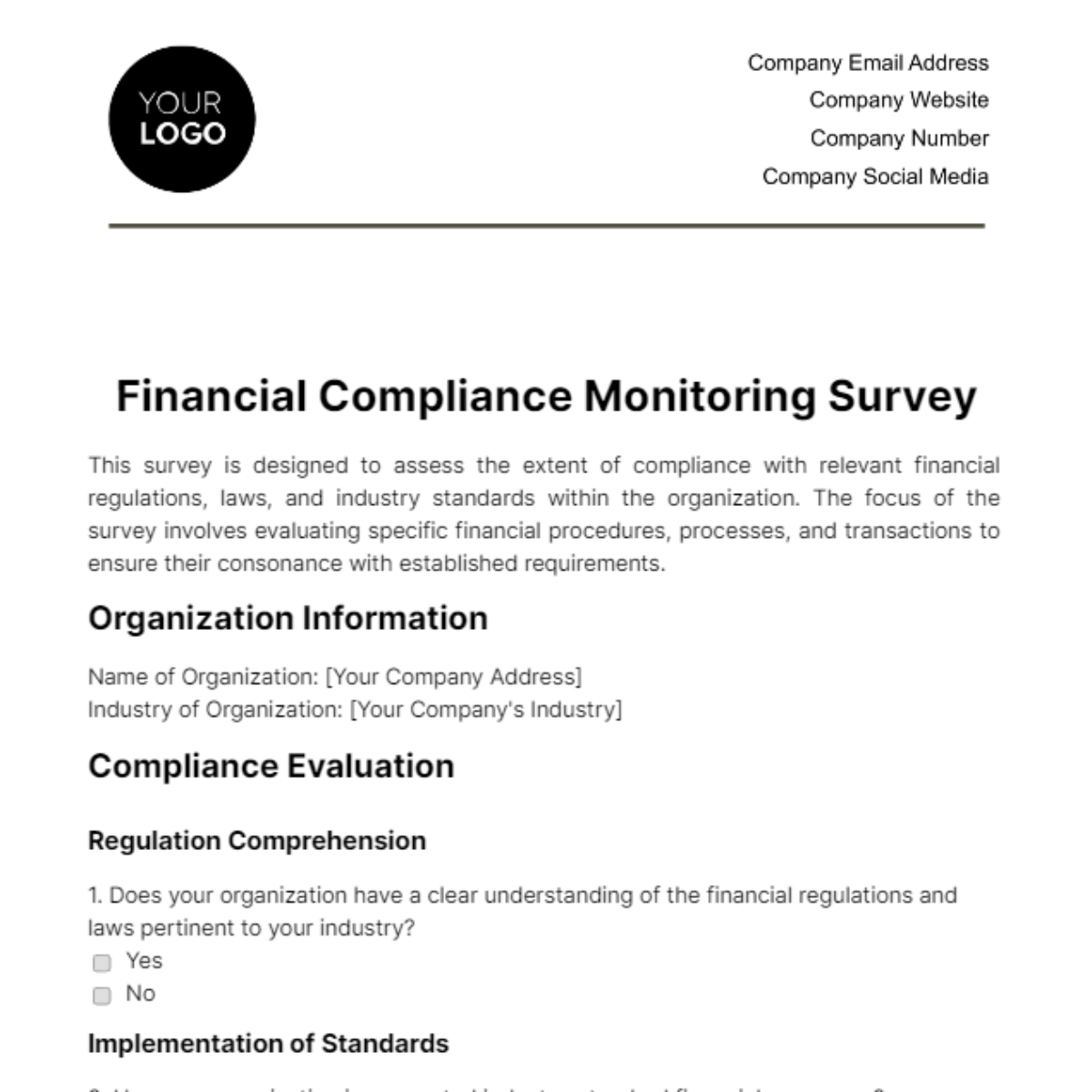 Financial Compliance Monitoring Survey Template