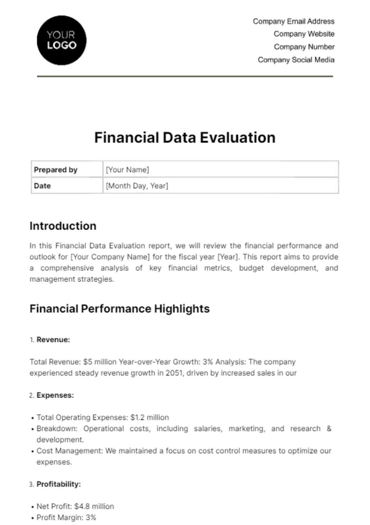 Free Financial Data Evaluation Template
